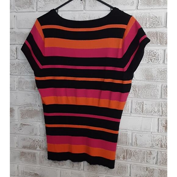 Dots Vibrant Stripe Top sz XL Ribbed Hot Pink Orange Black - Picture 6 of 7